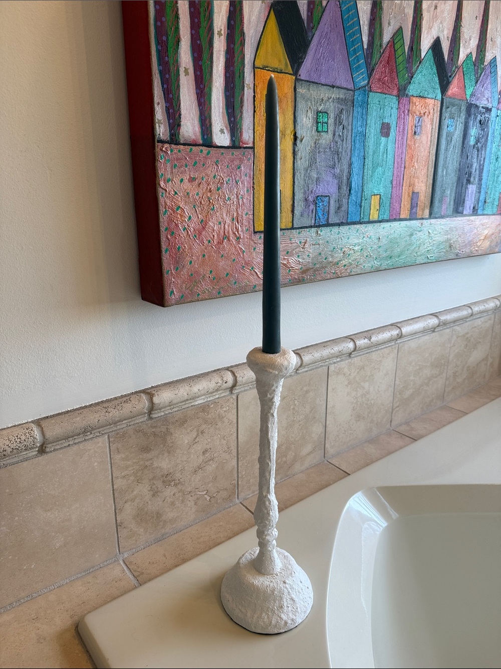 Crate & Barrel Sonara White Metal Taper Candle Holder 14" Taper